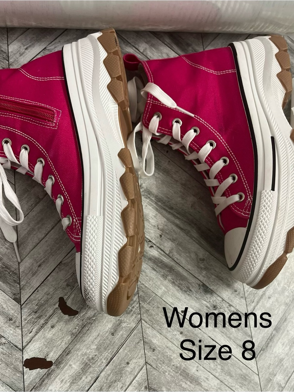 Women’s Hot Pink High-Top Platform Sneakers with Brown Tread